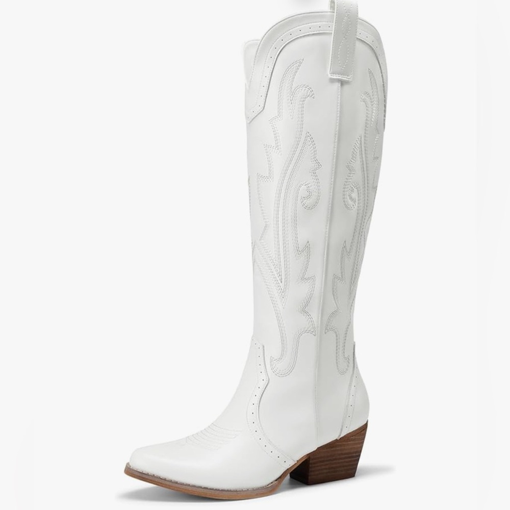 DREAM PAIRS Women’s White Cowboy Knee High Boots